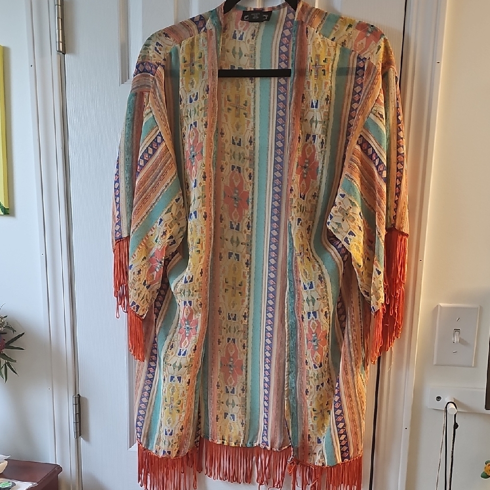 Colorful Fringe Kimono Sweater